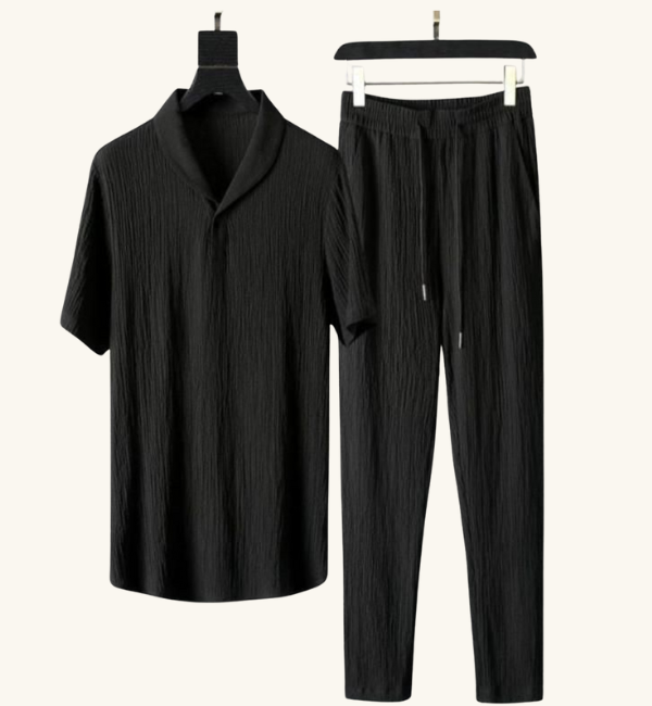 Men's Crinkled Co-Ord Set Black