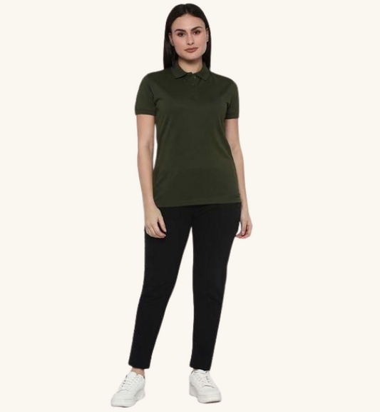 Ketex Bottle Green Cotton Blend Polo Neck Tshirt