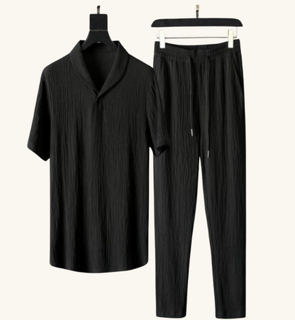 Men's Crinkled Co-Ord Set Black